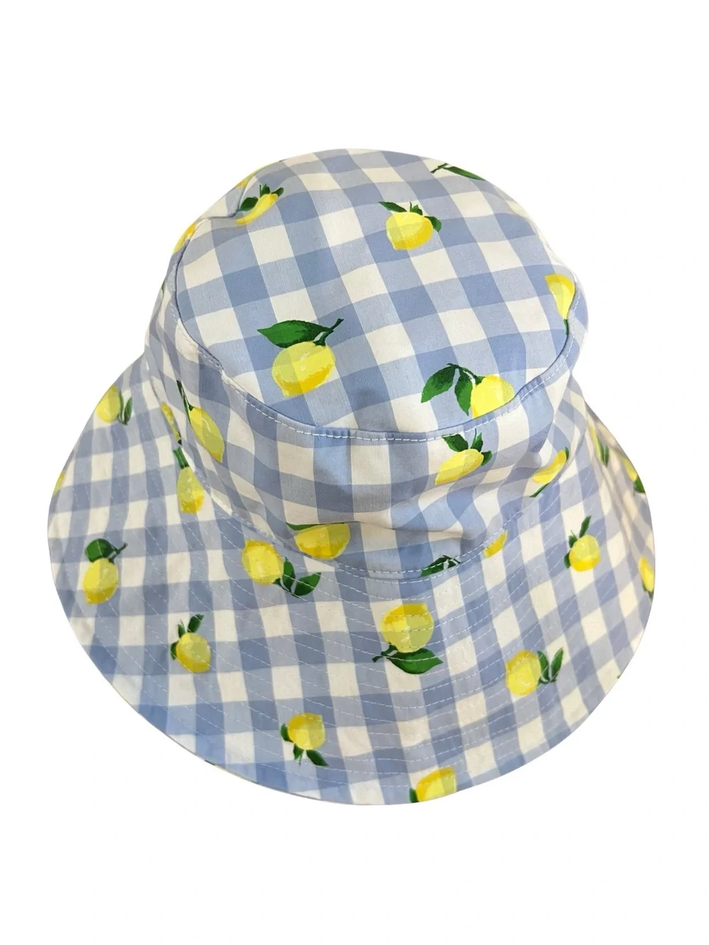 Janie and Jack Sun Hat Child Size 6/8 Blue Gingham Lemon 100% Cotton